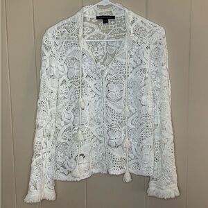 Boston Proper Women’s White Lace Button Front Blouse